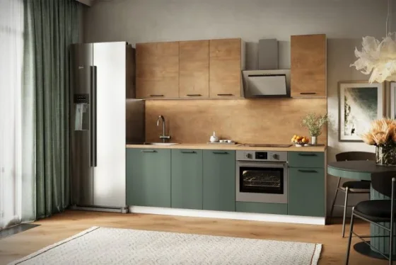Кухонный гарнитур Hoff Сити 2,4 м, 240х210х52,6 см, белый/дуб ирландский натуральный/авокадо